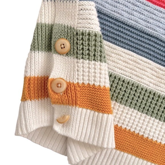 MULTICOLOR STRIPE  RAINBOW BOAT NECK COTTON JUMPER SWEATER WOMEN SIZE SMALL - Picture 10 of 12